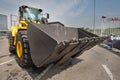 Yellow diesel front end loader on display Royalty Free Stock Photo