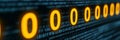 Yellow Digital Binary Code Data on Computer Screen Background. Programming Coding, Hacker Concept Royalty Free Stock Photo