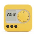 Yellow digital kitchen timer displaying 2:01:13 with analog dial Royalty Free Stock Photo