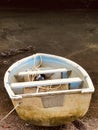 Yellow dinghy aground in Pill Creek Royalty Free Stock Photo