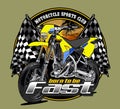 yellow dirt bike beach background and racing flag Royalty Free Stock Photo