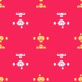 Yellow Disassembled robot icon isolated seamless pattern on red background. Artificial intelligence, machine learning