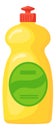 Yellow dish wash bottle. Cartoon kitchen detergent