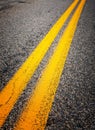 Yellow dividing lines on the highway Royalty Free Stock Photo