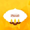 Yellow diwali festival greeting background with burning diya