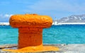 Yellow dock bollard Royalty Free Stock Photo