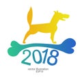 2018 a yellow dog with a bone for the new year for a logo, emblem, background, banner ... Royalty Free Stock Photo