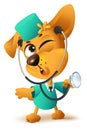 Yellow dog doctor vet keeps stethoscope Royalty Free Stock Photo