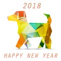 Yellow dog in origami style icon. 2018 new year symbol. Celebrat