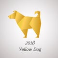 Yellow Dog in Origami Style vector icon. 2018 new year symbol