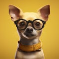 yellow dog portrait background glasses pet doggy chihuahua animal puppy cute. Generative AI. Royalty Free Stock Photo
