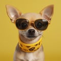 yellow dog portrait pet chihuahua glasses happy animal puppy background cute. Generative AI. Royalty Free Stock Photo
