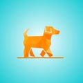 Yellow dog in triangular style icon. Celebration blue background Royalty Free Stock Photo