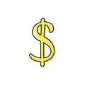 Yellow dollar symbol hand drawn icon