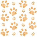 Yellow doodle paw print pattern background