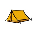 Yellow doodle tent illustration on white backdrop