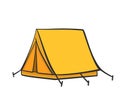 Yellow doodle tent illustration on white backdrop