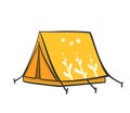 Yellow doodle tent illustration with white pattern