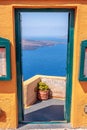 Yellow Doorway looking across Santorini Royalty Free Stock Photo