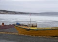 Yellow dory and the Trinity Bay, NL Canada