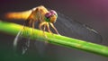 Yellow dragonfly on a leaf