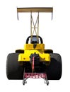 Yellow dragster seen from behind isolated on white Royalty Free Stock Photo
