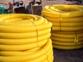 Yellow Drainage Piping .on a construction site