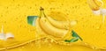 Yellow drops. Banana, tropical fruit. 3d vector