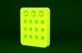 Yellow Drum machine icon isolated on green background. Musical equipment. Minimalism concept. 3d illustration 3D render