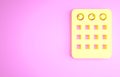 Yellow Drum machine icon isolated on pink background. Musical equipment. Minimalism concept. 3d illustration 3D render