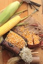 Yellow dry corn grain and corn fresh. Royalty Free Stock Photo