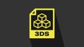 Yellow 3DS file document. Download 3ds button icon isolated on grey background. 3DS file symbol. 4K Video motion graphic