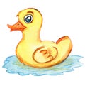 Yellow duck children watercolor illustration