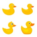 Yellow duck icons set, flat style