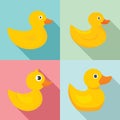 Yellow duck icons set, flat style