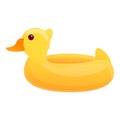 Yellow duck inflatable ring icon, cartoon style