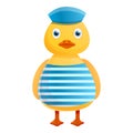 Yellow duck marine sailor icon, cartoon style