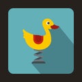 Yellow duck playground equipment icon, flat style