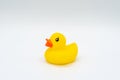 Yellow duck with red beak baby bath toy isolated on white background Royalty Free Stock Photo