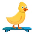 Yellow duck skateboard icon, cartoon style Royalty Free Stock Photo