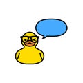 Yellow duck with speech bubble isolated on white Royalty Free Stock Photo