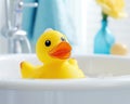 yellow duck toy in the bathtub. Royalty Free Stock Photo