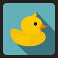 Yellow duck toy icon, flat style Royalty Free Stock Photo