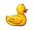 Yellow duck toy. Inflatable rubber duck from a splash of watercolor, colored drawing, realistic Royalty Free Stock Photo