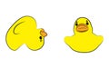 Yellow duck toy on white background. Business conflict, Leadership, Teamwork or Friendship Concept. Vector