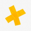 Yellow duct repair tape cross isolated on transparent background. Realistic yellow adhesive tape piece for fixing. Adhesive cross