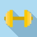 Yellow dumbbell icon, flat style