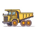 Yellow dump truck cartoon detailed illustration. Heavy construction machinery building activities