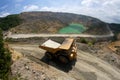 Yellow dump truck on coper surface mining Royalty Free Stock Photo