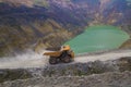 Yellow dump truck on coper surface mining